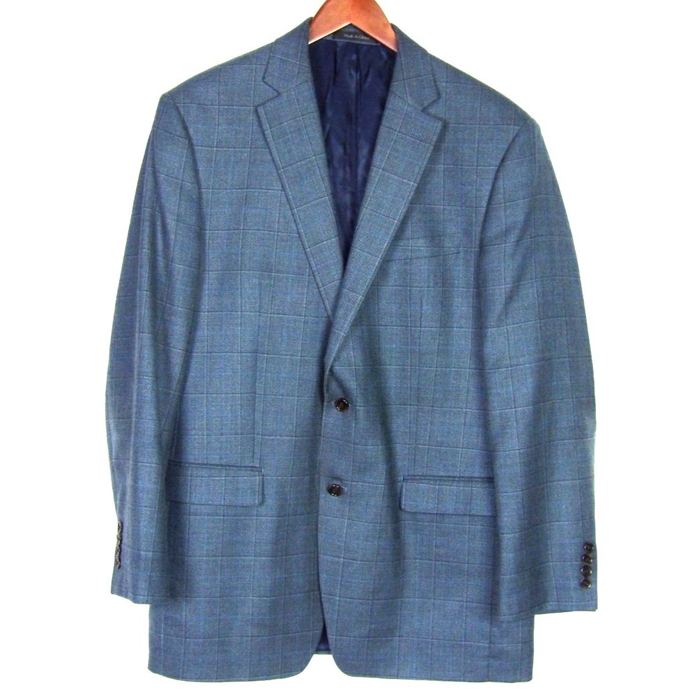 LAUREN Ralph Lauren Blue Plaid 2 Button Wool/Silk Blazer Men's 42 Long